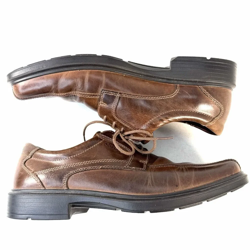 Ecco Helsinki 2 Dress Shoes Men's 44 Oxford Brown Leather Lace Up Comfort